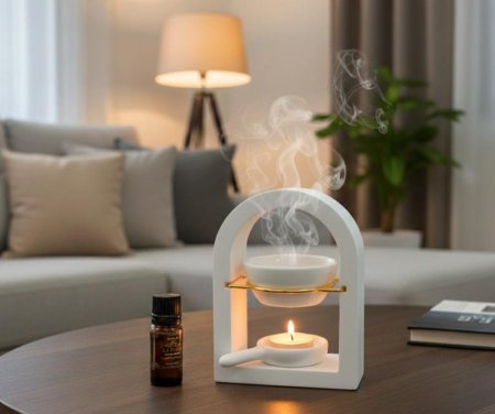 مبخرة بيت الشمع بامبوك ابيض مع بورسيلان ابيض